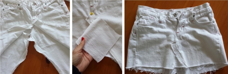 Saia e jeans velho costure-em-branco-short-faça-você-mesmo