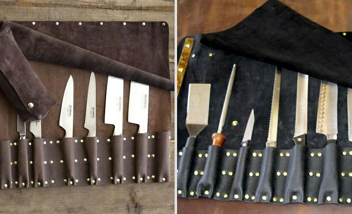 Bolsa de couro para faca de cozinha em rolo de alta qualidade, produção em duas cores