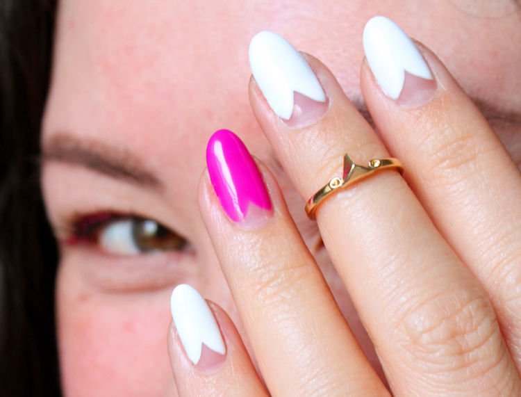 Unhas-faça-você-você-mesmo-unhas-desenhos-branco-rosa-moderno-sotaque rosa