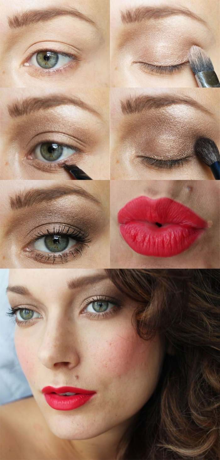 Maquilhagem-instruções-olhos-sombras-castanho-vermelho-lábios