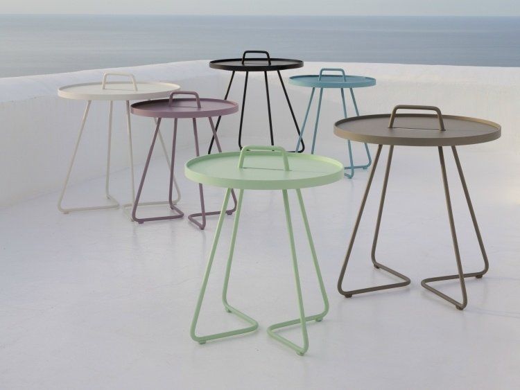 mesa lateral-redonda-estrutura de metal-revestido com pó-colorido-outddor-alça-móvel