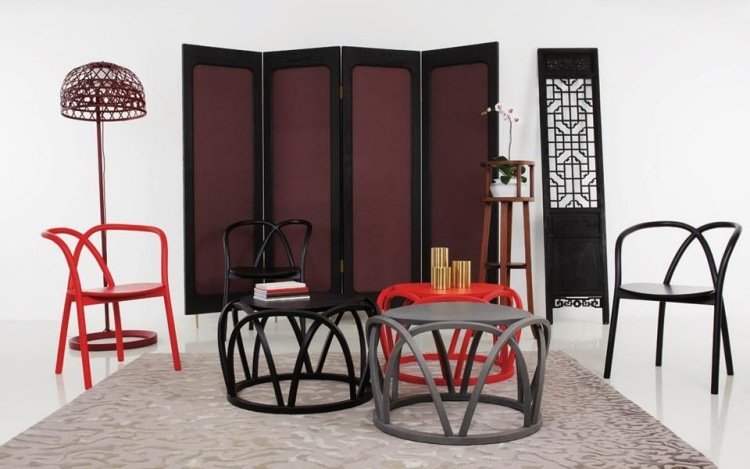mesa lateral-redonda-vermelha-branca-preta-curvada madeira-design moderno-MING-Neri & Hu