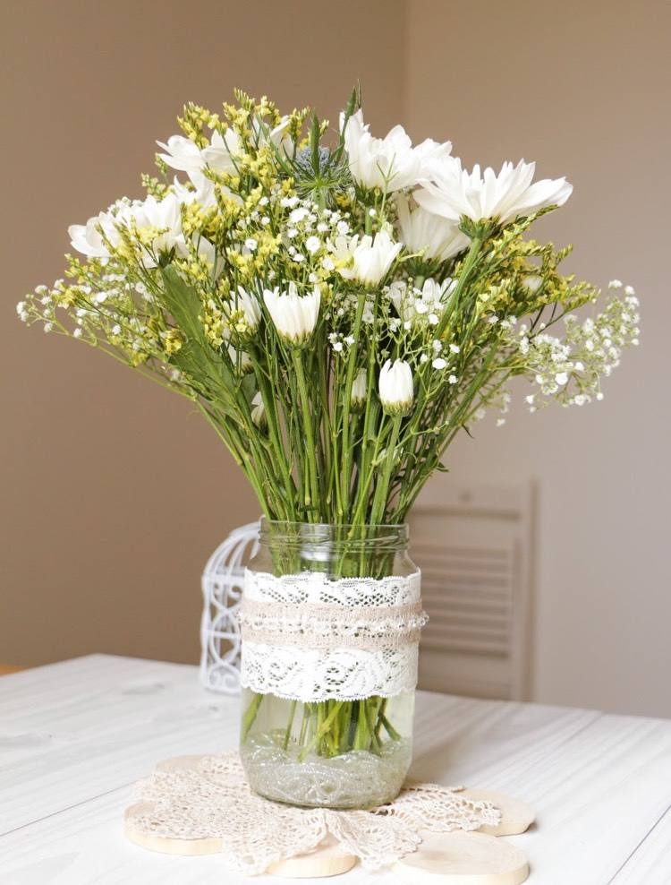 decoração de mesa-rústico-faça-você-mesmo-vaso de flores-vidro-embelezar