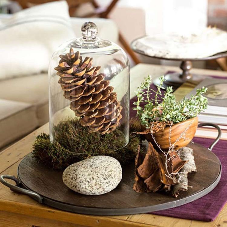 decoração de mesa-rústico-outono-redoma-musgo-materiais naturais