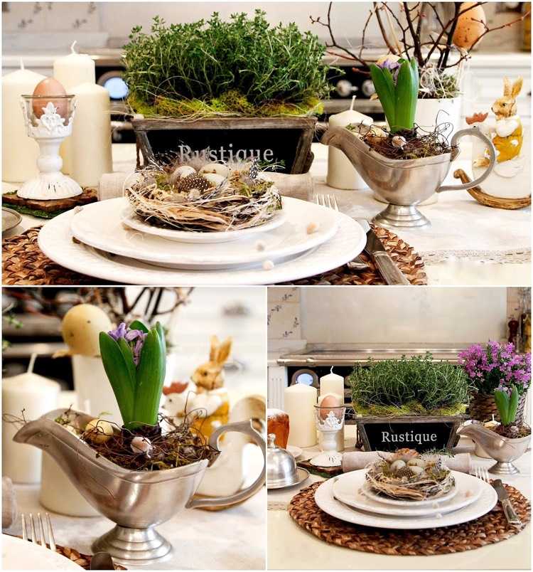 decoração de mesa-rústico-primavera-molho-jacinto-pratos-plantados