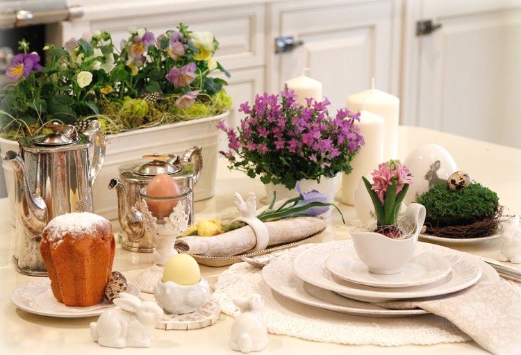 decoração de mesa-rústico-primavera-flores-jacinto-roxo-verde