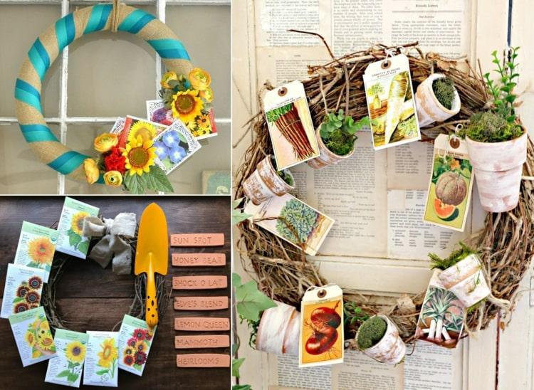 Faça uma coroa de flores com sacos de sementes como uma ideia criativa de presente para jardineiros amadores