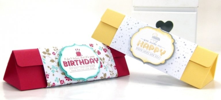 caixas tinker forma de triângulo vermelho amarelo biscoito de aniversário