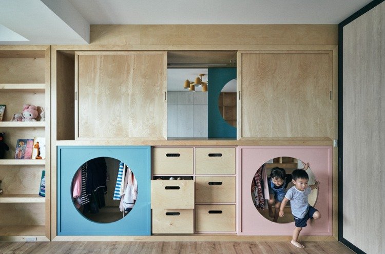 Sistema de portas deslizantes móveis modulares quarto infantil