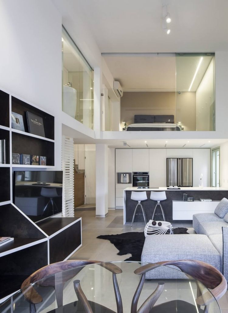 sala de estar-cinza-branco-vidro-minimalista-design-loft-apartamento