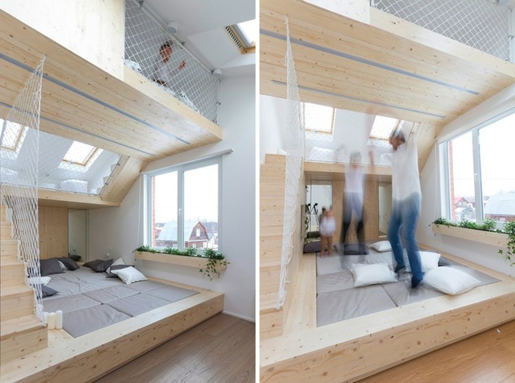 quarto com área de recreação casa de verão-design-interior-diversão-crianças-pais
