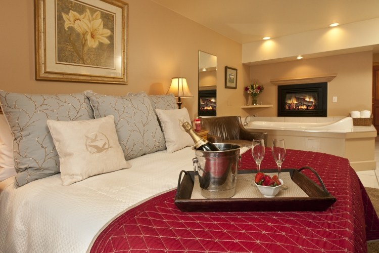 quarto-hidromassagem-hotel quarto-cama-lareira-champanhe-morango-romance
