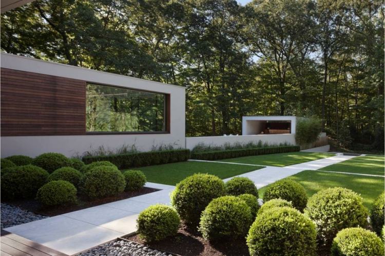 Criando caminhos de jardim minimalista-jardim-esférico-caixa-árvore-gramado