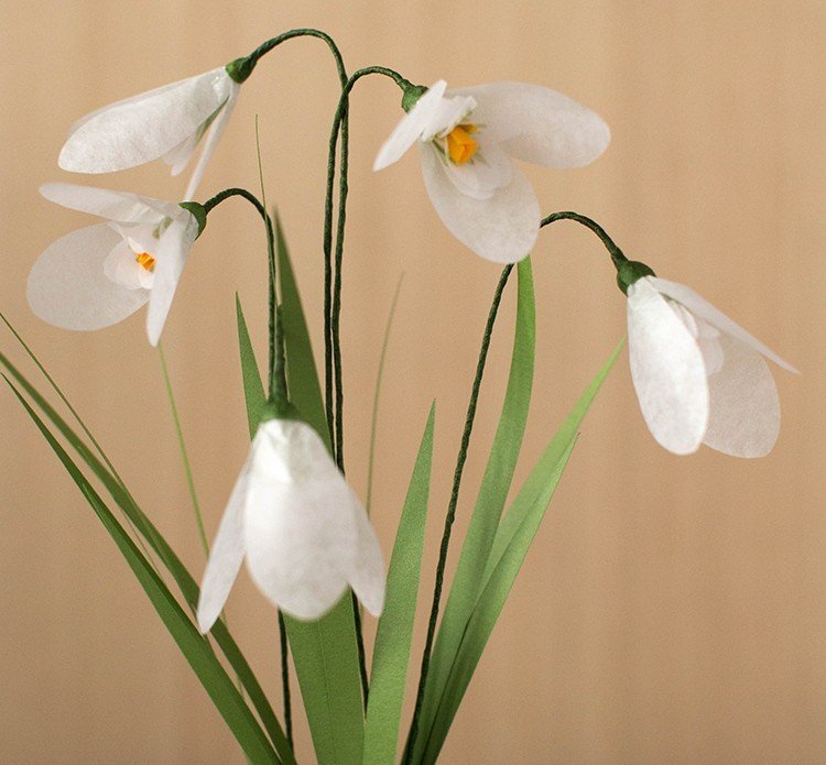 Snowdrops conserta papel-flor-tecido-papel-ideia