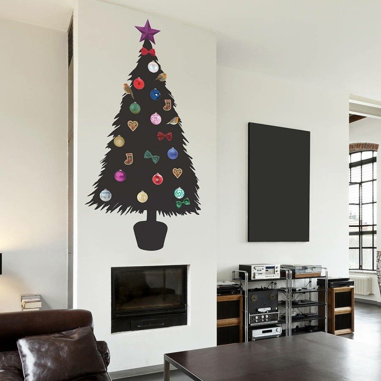 ideias rápidas de artesanato de natal para decoração de parede preta de árvore de abeto lareira