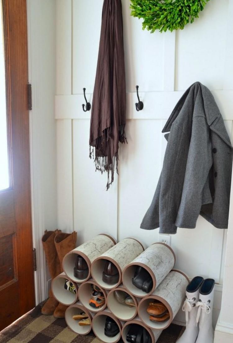 sapateira-design-criativo-diy-cilindro-corredor-vestiário-sapatos-porta da frente-branco