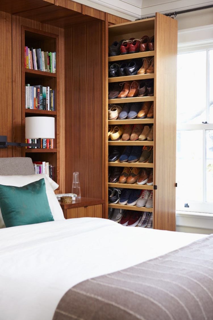 sapateira-design-criativo-prático-parede-prateleira-cama-pull-out-wood