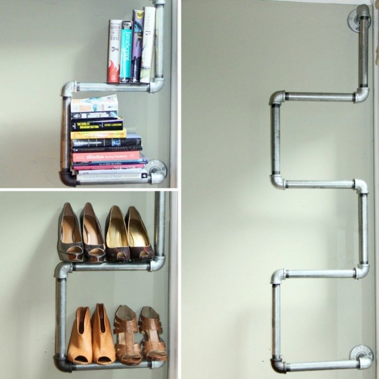 Construa sua própria sapateira cachimbos de metal livros de sapatos prateados de estilo industrial