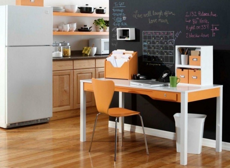 cor da parede preto ideias de escritório anotações mesa branco laranja