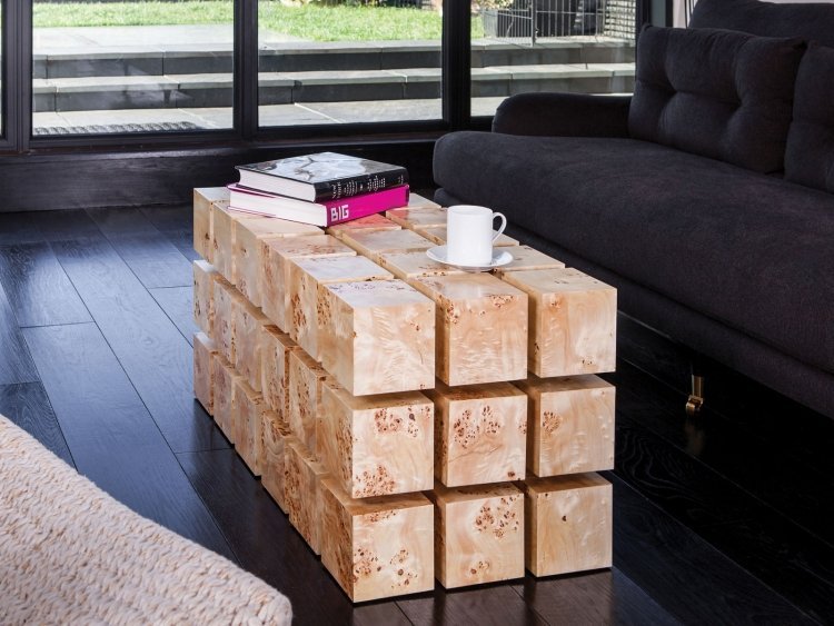 Móveis flutuantes -futuristic-design-table-wood-cube-solid-living room