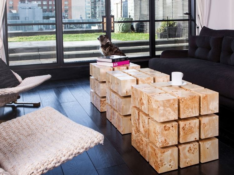 móveis-flutuante-design-futurista-mesa-sala-cubos de madeira maciça