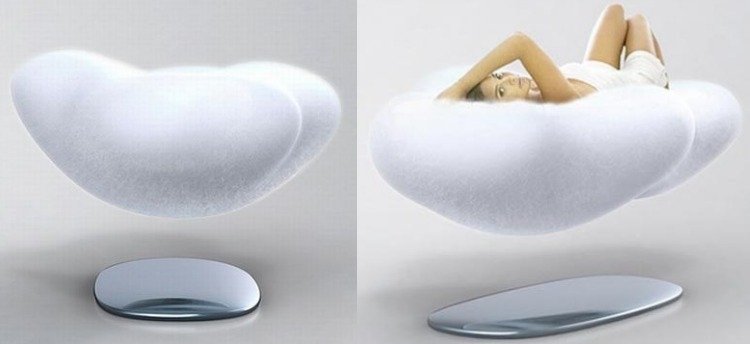 flutuante-cama-móveis-futurista-design-soft-white-cloud