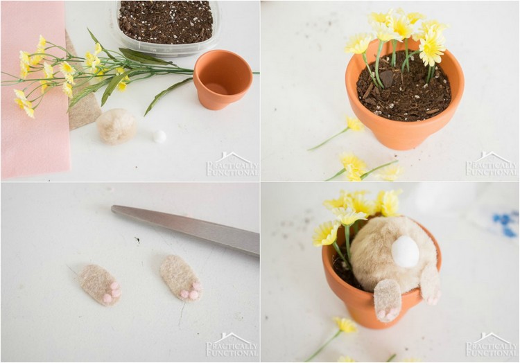 Coelhinho da Páscoa-funileiro-decorações-mesa-mini-flores de seda de ervilha de argila