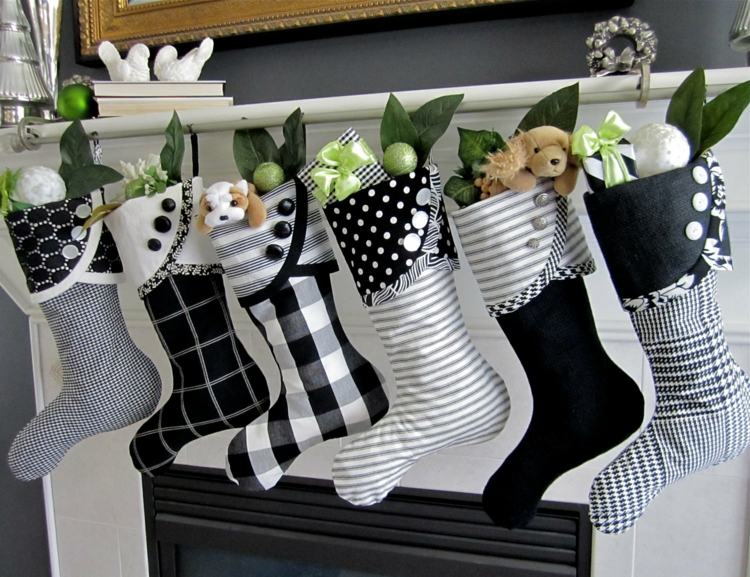 nikolausstiefel decorar listras pretas e brancas padrão de botões xadrez