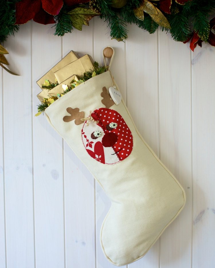 nikolausstiefel decorar costura costura rena vermelha branca chifres ideias presentes