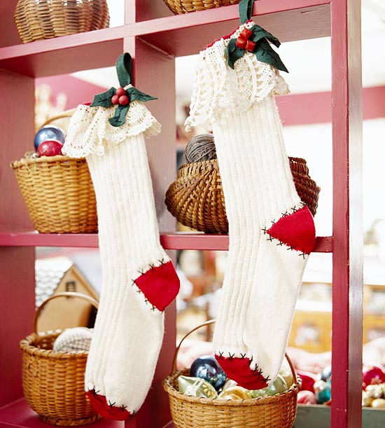 remendar meias de natal meias decoração patch de renda