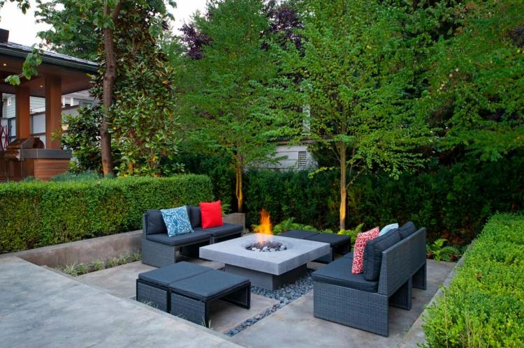 Pia no jardim-assentos-design-moderno-sebe-buxo-assentos-cinza-plástico rattan