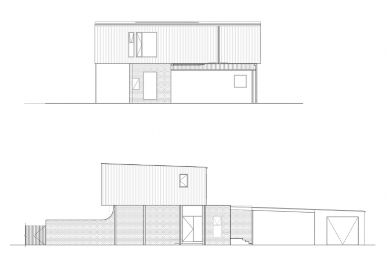 Seção transversal de uma casa unifamiliar com 2 andares