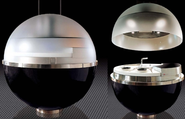 Mini bola de cozinha compacta esférica com design de fibra de carbono
