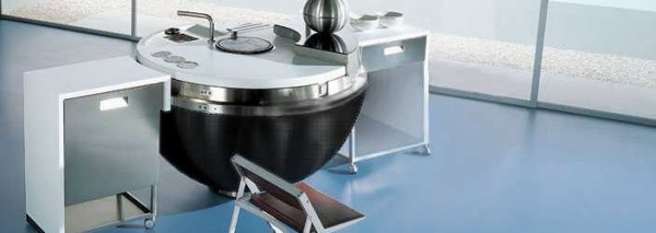 Mesa de canto transparente com design de cozinha do hemisfério inferior