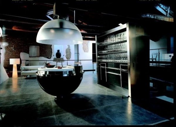 Projeto da cozinha, mini cozinha - aparelhos embutidos com iluminação esférica