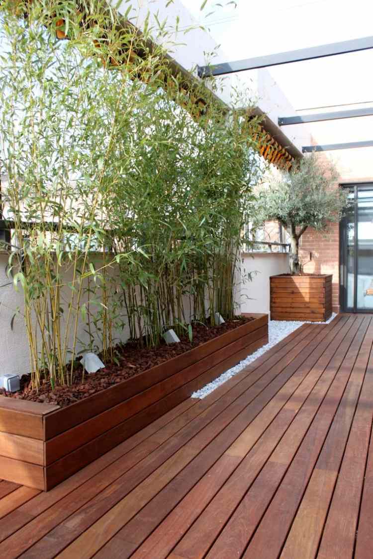Proteção de privacidade-varanda-bambu-plantas-madeira-terraço-árvores envidraçadas