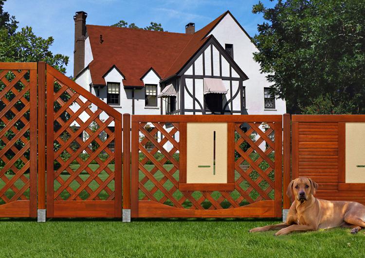 Vedação de privacidade - tipos de madeira de portas de gramado de cachorro-teca