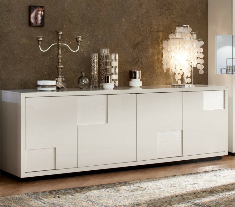 Aparador branco com motivos em mosaico de alto brilho, móveis de design para sala de estar