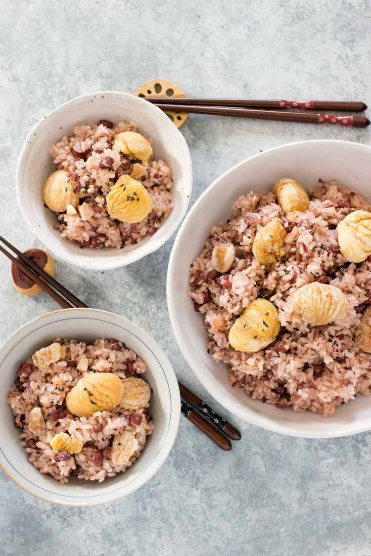 Arroz Kuri okowa com castanhas outono inverno prato japonês