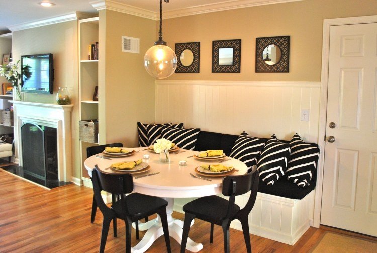 banco-sala-de-jantar-construa-você-mesmo-branco-preto-padrão-elegante-mesa-de-jantar-cadeiras