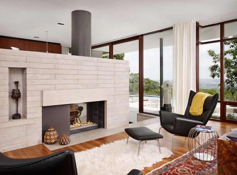 Sala de estar-lareira-moderno-estilo country-poltrona-estofamento de couro