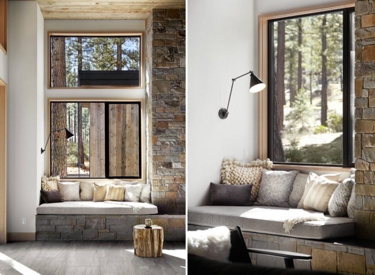 Janela de assento com peitoril de pedra natural como elemento de design de interiores