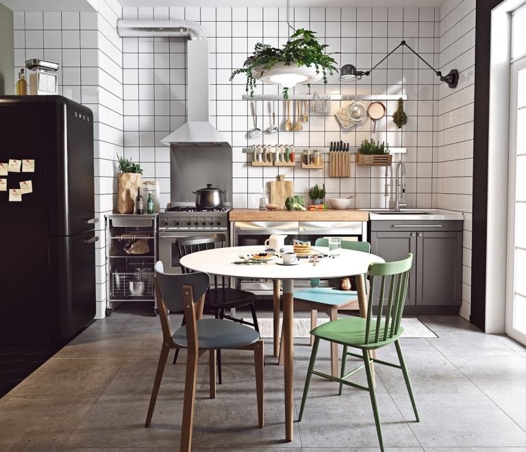 pequena cozinha estilo escandinavo configurar mesa de madeira pano de madeira estilo fazenda