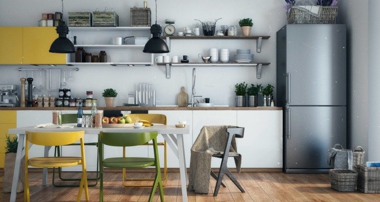 Cozinha estilo escandinavo cadeira de madeira moderna mesa de madeira ideias de decoração de cozinha
