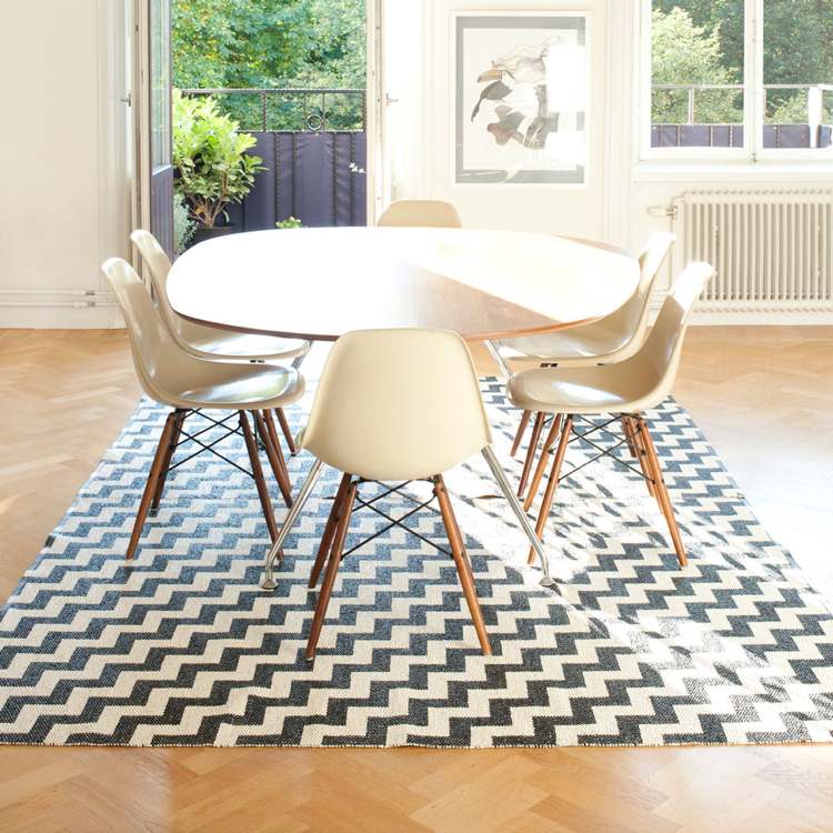 tapete-escandinavo-design-tecido-mesa-de-jantar-preto-branco