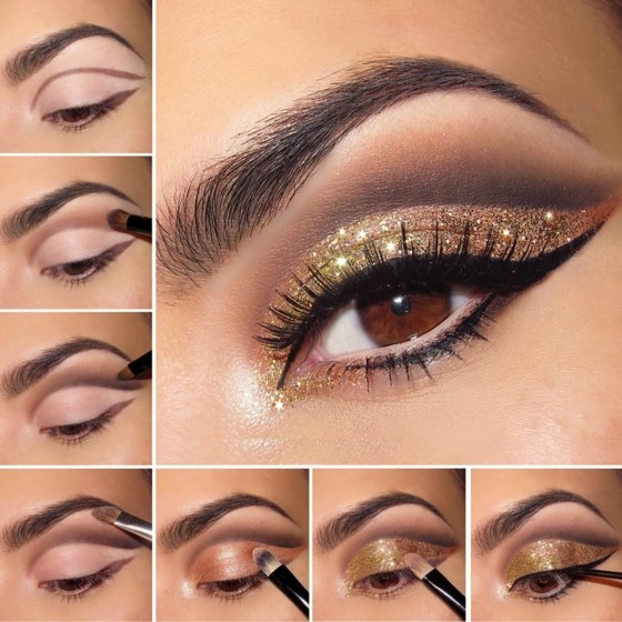 efeito dourado-olhos-esfumados-adequadamente-maquiagem