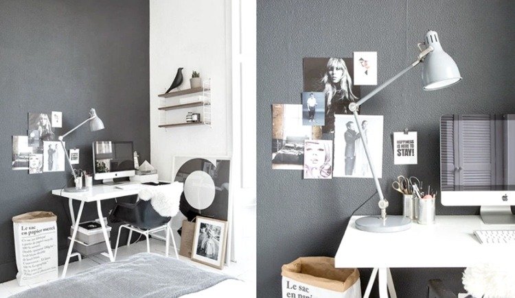 Escritório em casa em preto e branco