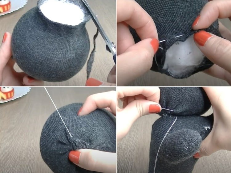Instruções de artesanato com costura para iniciantes - gato meia faça você mesmo