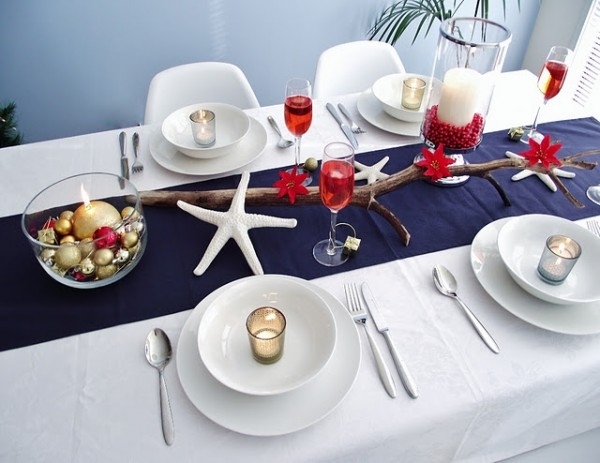 Decoração de mesa mar - motivos náuticos - toalha de mesa branca estrela do mar