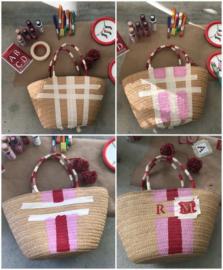 Pinte o saco da cesta de vermelho e rosa